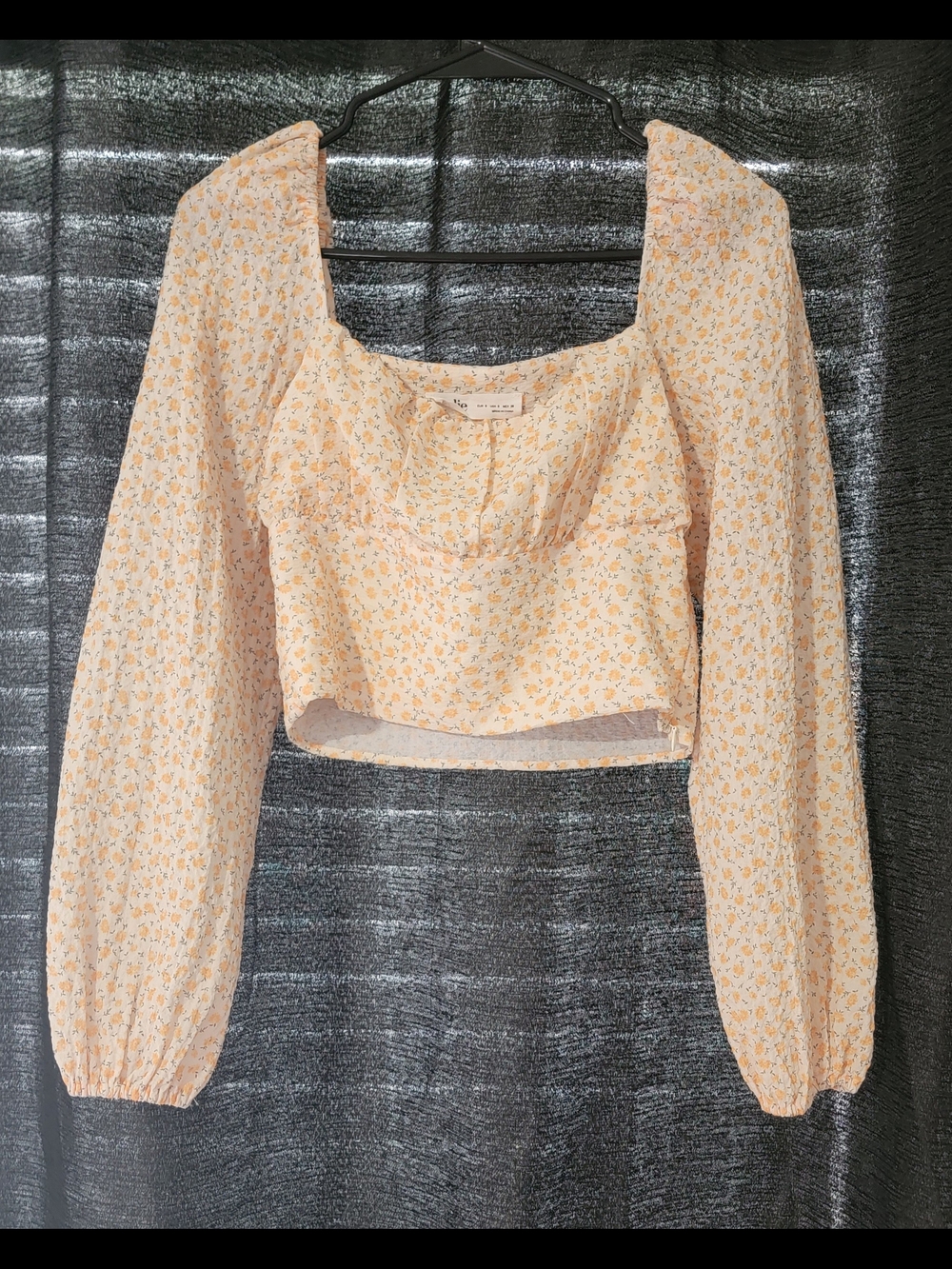Elodie Yellow Floral Square-Neck Puff Sleeve Crop Top